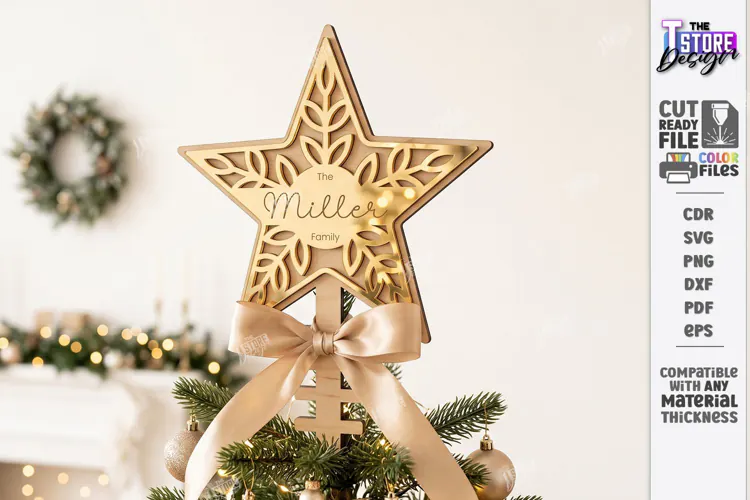Personalized Christmas Tree Topper Star Laser Cut | Holiday
