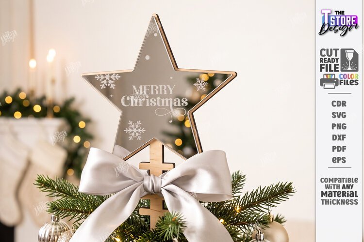 Personalized Christmas Tree Topper Star Laser Cut | Holiday example image 1