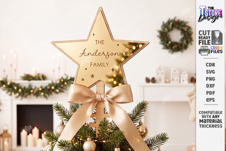 Personalized Christmas Tree Topper Star Laser Cut | Holiday example image 1