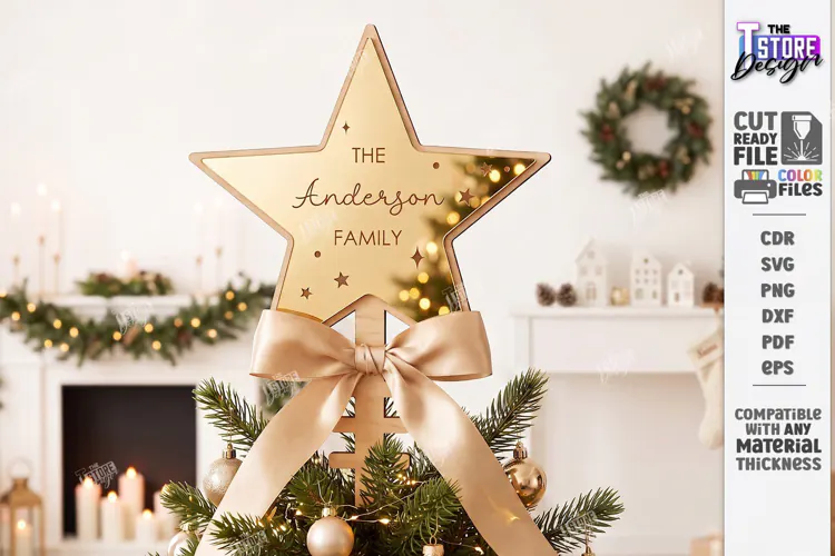 Personalized Christmas Tree Topper Star Laser Cut | Holiday