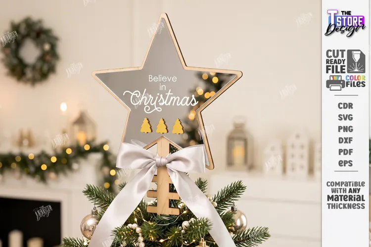 Personalized Christmas Tree Topper Star Laser Cut | Holiday