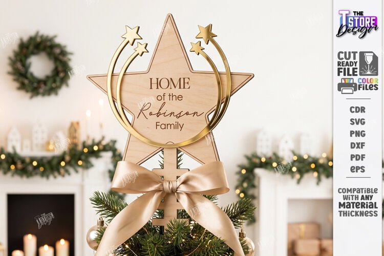 Personalized Christmas Tree Topper Star Laser Cut | Holiday example image 1
