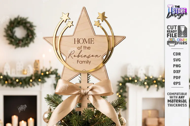 Personalized Christmas Tree Topper Star Laser Cut | Holiday