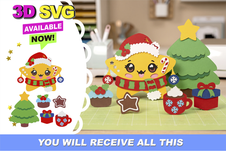 Christmas Star Kawaii 3D SVG