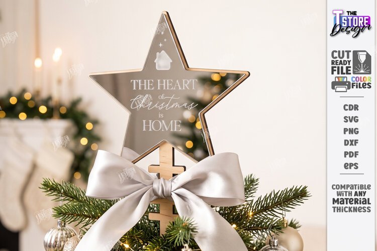 Personalized Christmas Tree Topper Star Laser Cut | Holiday example image 1