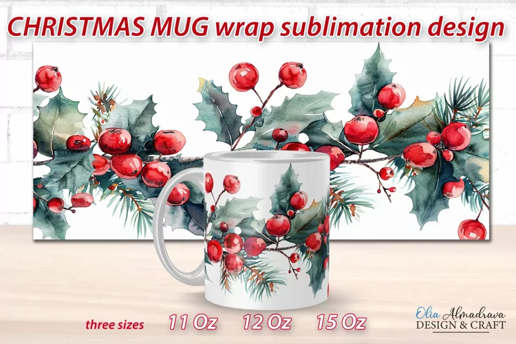 Christmas Mug Sublimation Template| Mug Wrap PNG Watercolor