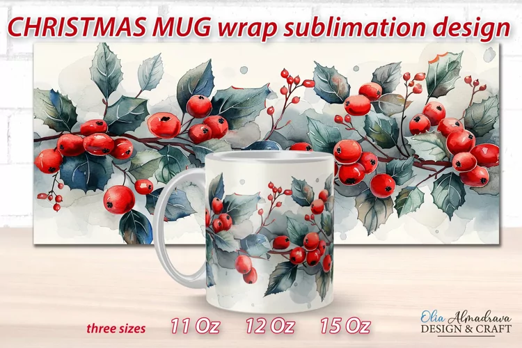 Christmas Sublimation Mug Template| Mug Wrap PNG Watercolor