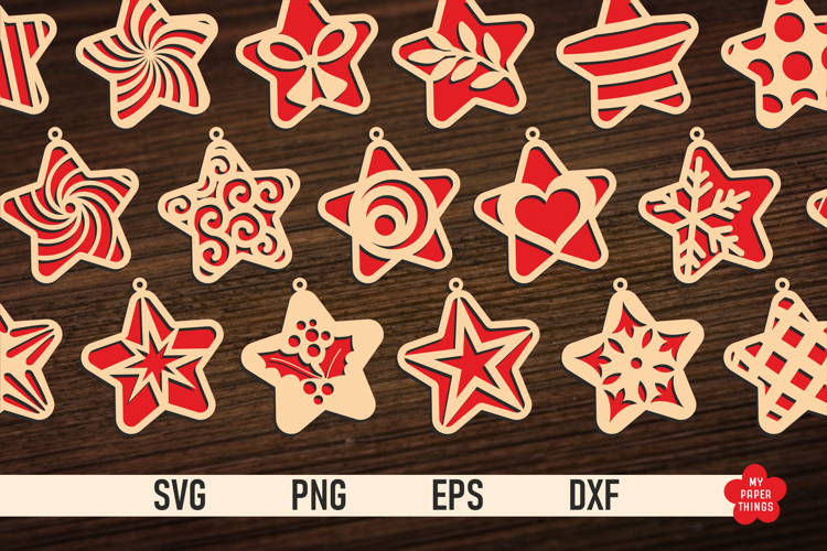 Christmas Star Ornament SVG Bundle, Star laser cut files