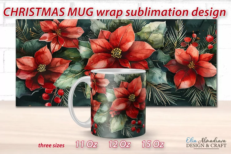 Christmas Sublimation Mug Template| Mug Wrap PNG Watercolor