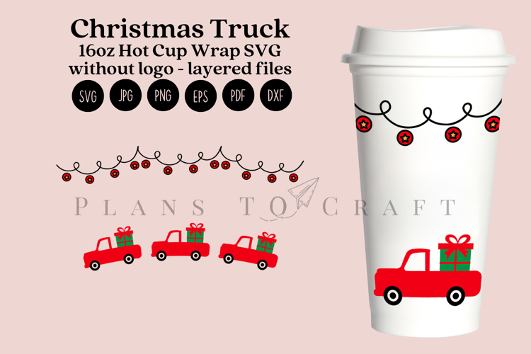 Christmas Truck 16oz Hot Cup Tumbler Wrap SVG