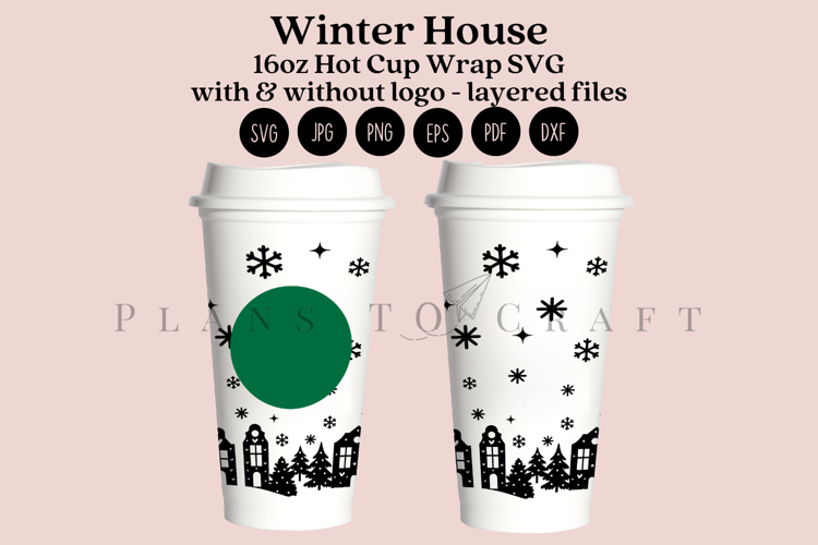 Winter House Christmas 16oz Hot Cup Tumbler Wrap SVG