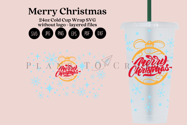 Merry Christmas 24oz Cold Cup Tumbler Wrap SVG