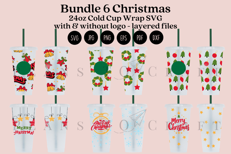 Bundle 6 Christmas 24oz Cold Cup Tumbler Wrap SVG