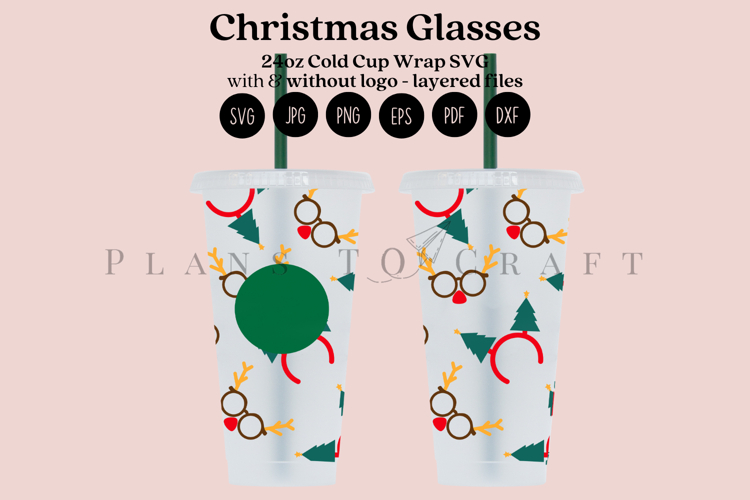 Christmas Glasses 24oz Cold Cup Tumbler Wrap SVG