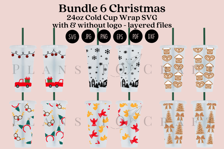 Bundle 6 Christmas 24oz Cold Cup Tumbler Wrap SVG