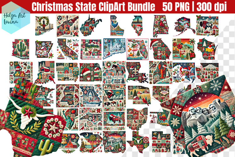 Christmas State Patchwork Bundle. Clipart