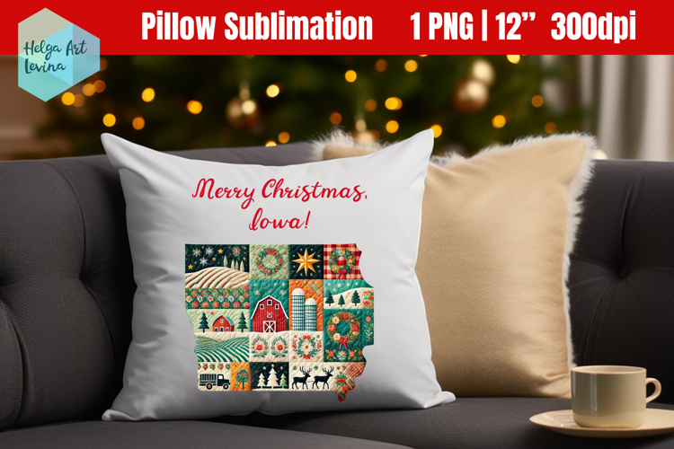 Christmas State Patchwork Sublimation, Pillow iowa