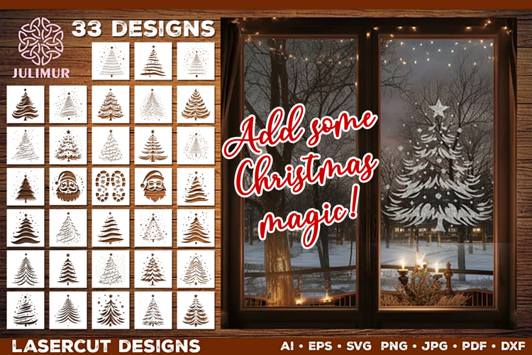 Christmas Window Stencil Template Bundle. Stencil Design SVG