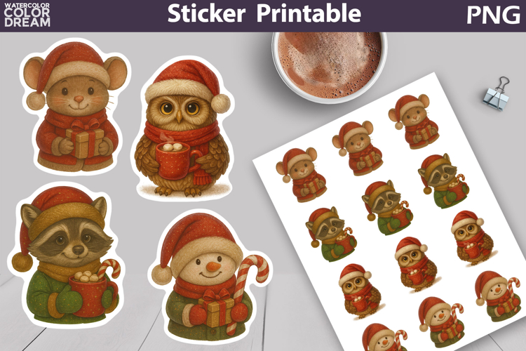Vintage Christmas Sticker | Cute Animals Sticker