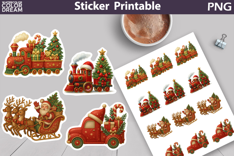 Vintage Christmas Sticker | Red Truck Train Sticker