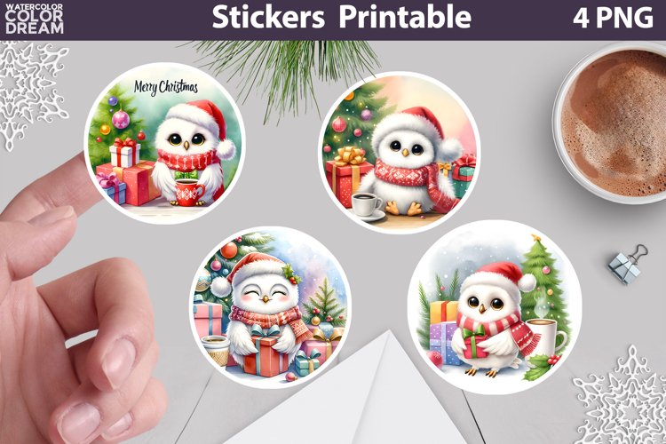 Cute Christmas Owl Sticker | Christmas Sticker Printable