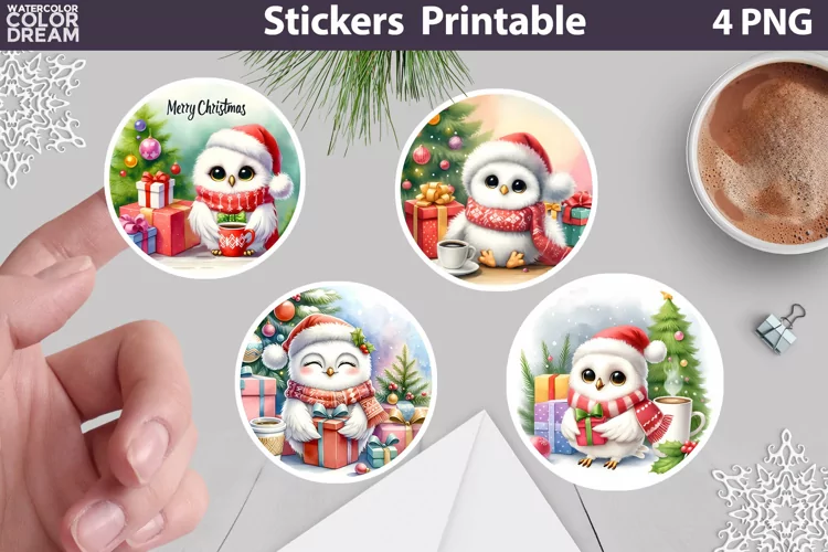 Cute Christmas Owl Sticker | Christmas Sticker Printable