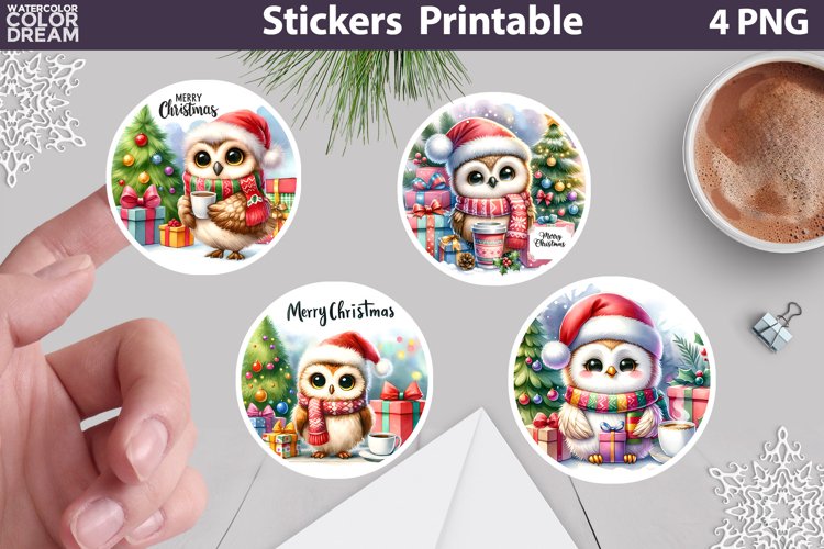 Cute Christmas Owl Sticker | Christmas Sticker Printable