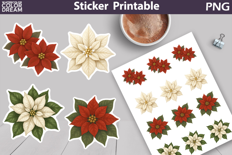 Vintage Christmas Sticker | Poinsettia Sticker