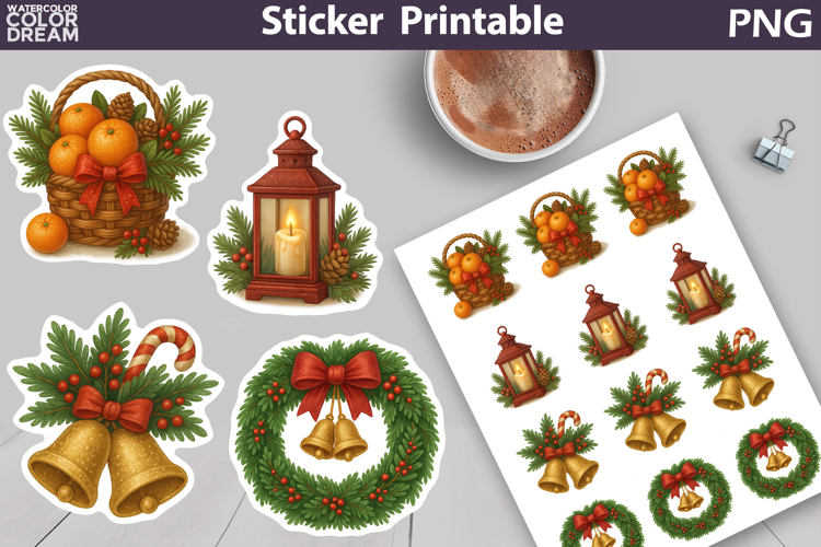 Vintage Christmas Sticker | Christmas Wreath Bell Sticker