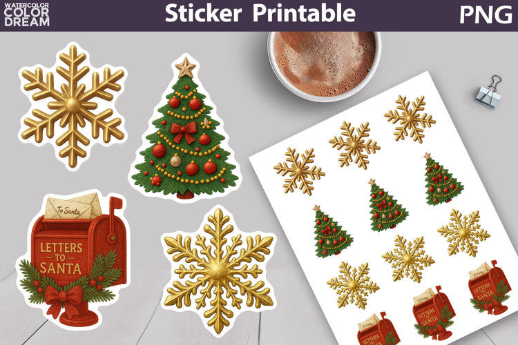 Vintage Christmas Sticker | Christmas Tree Snowflake Sticker
