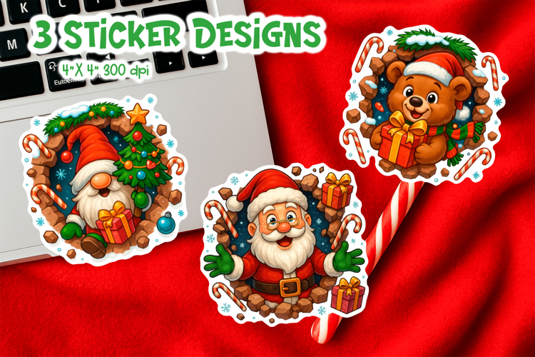 3D Funny Christmas Breakthrough Sticker | Santa Gnome Bear