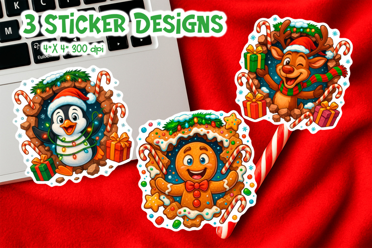 3D Funny Christmas Breakthrough Sticker | Penguin Deer