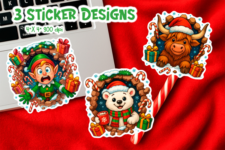 3D Funny Christmas Breakthrough Sticker | Elf Bear Highland