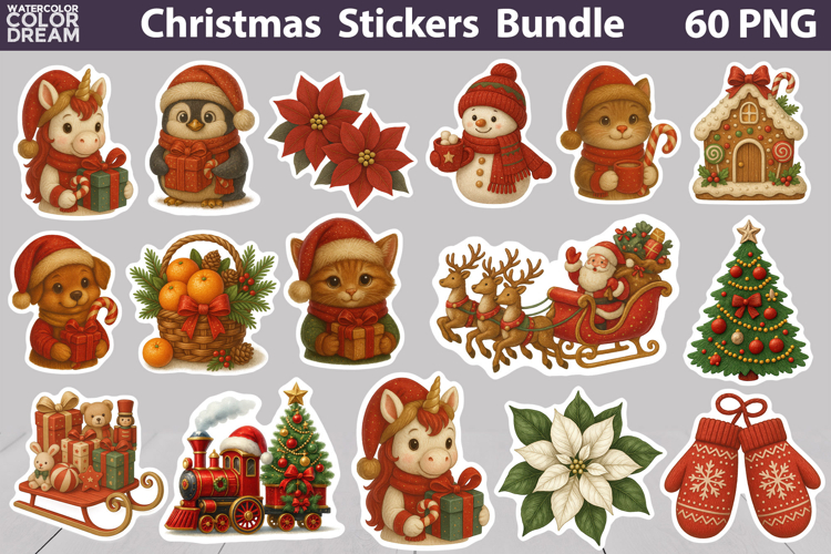 Vintage Christmas Sticker | Cute Animals Sticker