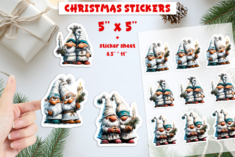 Christmas stickers, best friends cute gnomes print and cut