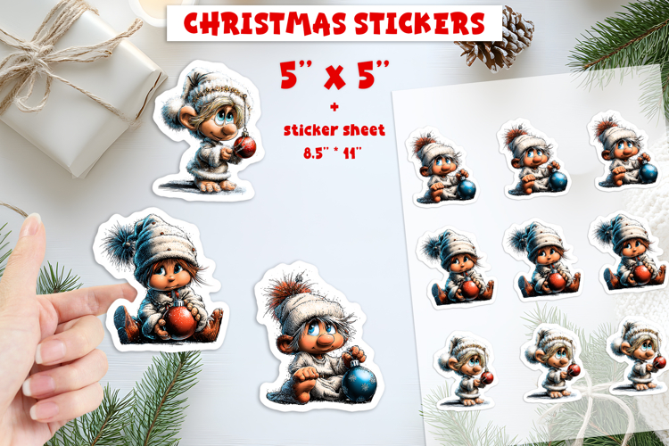 Christmas stickers, cute baby gnome print and cut