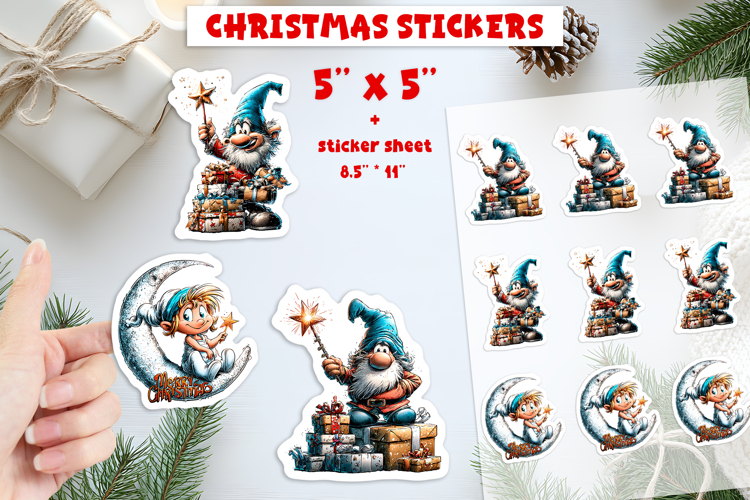 Christmas stickers, fairy gnome, baby gnome print and cut