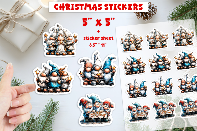 Christmas stickers, Holiday gnome Fairy print and cut PNG