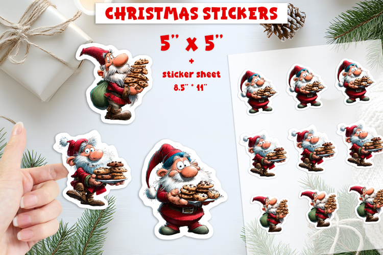 Christmas stickers, fairy gnome with cookies print and cut