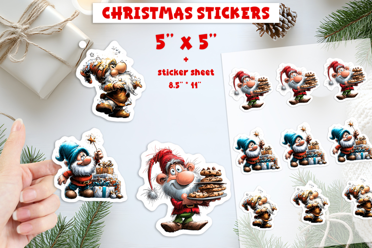 Christmas stickers, cute fairy gnome print and cut PNG