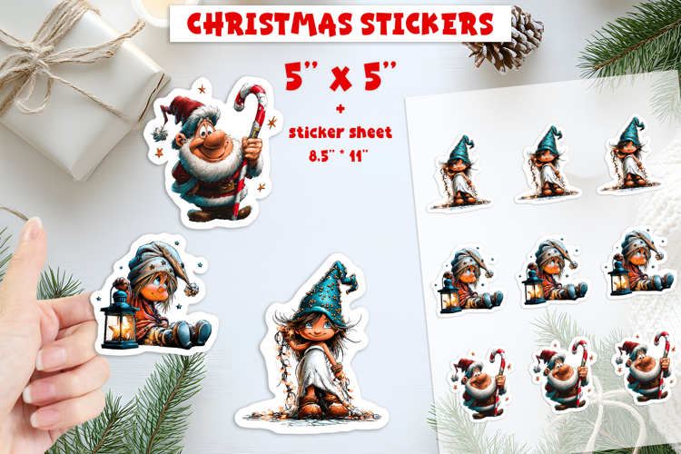 Christmas stickers printable, cute gnome, girl gnome PNG