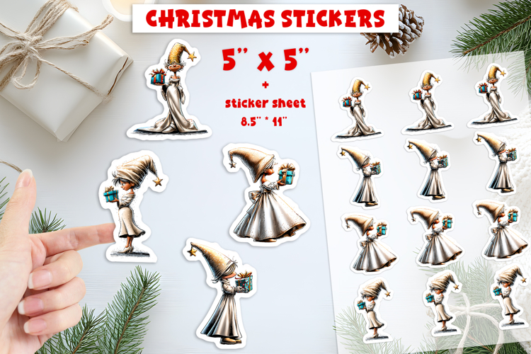 Christmas stickers printable , cute girl gnome, princess PNG