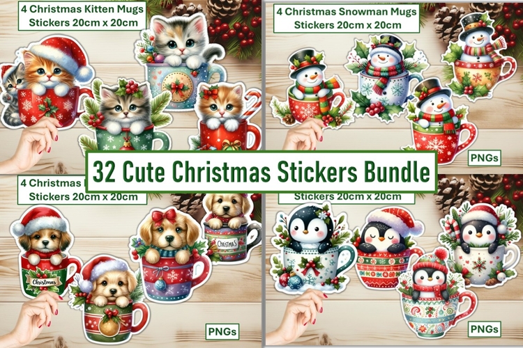 32 Cute Christmas Stickers Bundle PNGs