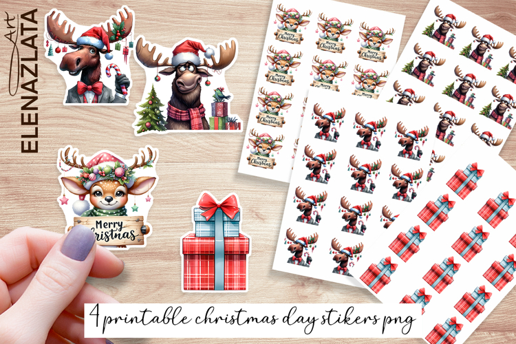 Cute christmas moose Stickers | Christmas Stickers