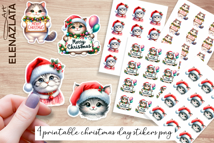 Cute christmas cat Stickers | Christmas Stickers