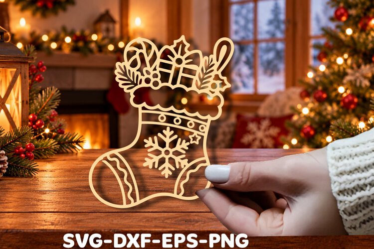 Christmas Stocking Laser Cut example image 1