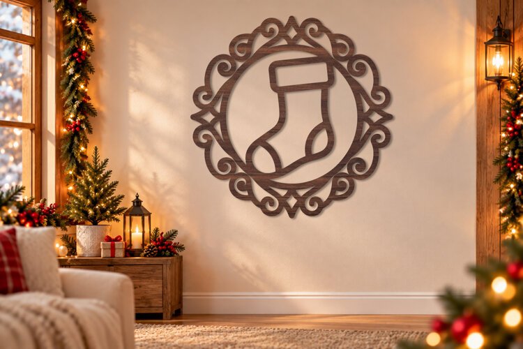 Christmas Stocking Laser Cut Wall Art example image 1