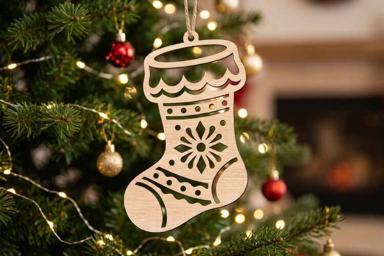 Christmas Stocking Ornament Laser Cut example image 1