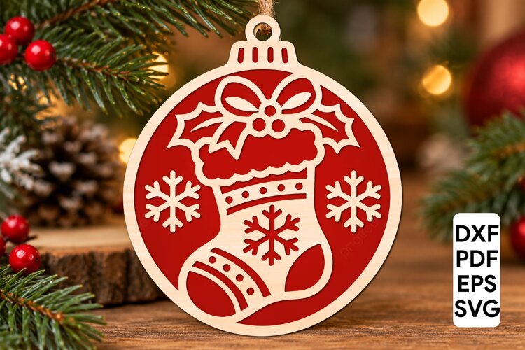 Christmas Stocking Ornament Laser Cut SVG example image 1