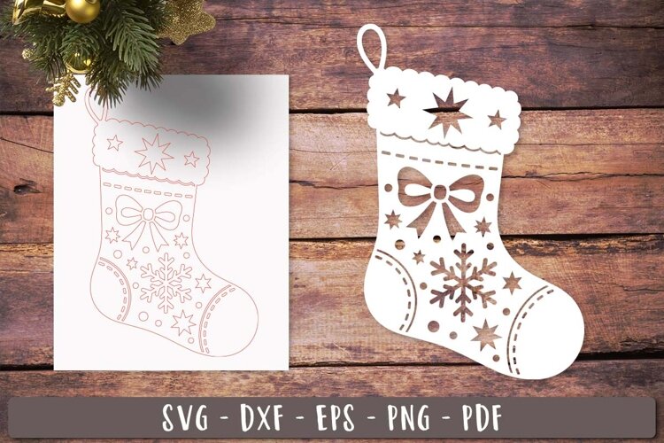 Christmas Stocking Snowflake SVG Laser Cut Ornament
